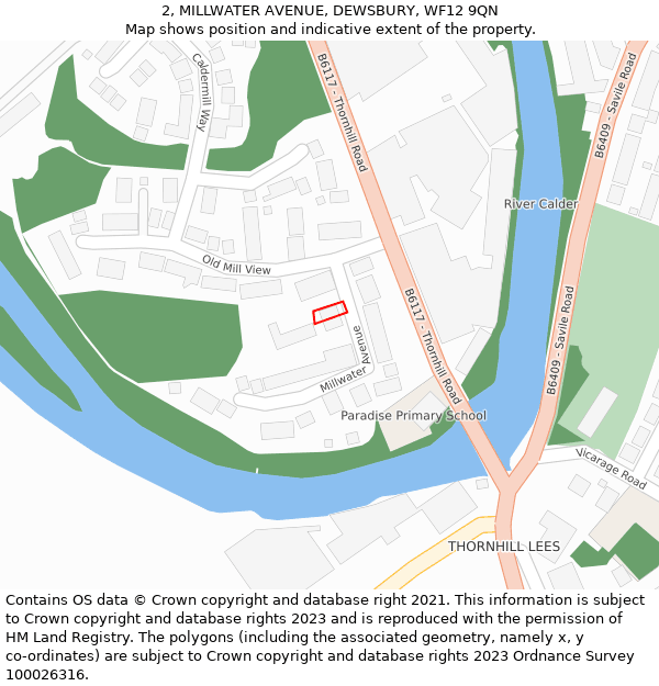 2, MILLWATER AVENUE, DEWSBURY, WF12 9QN: Location map and indicative extent of plot