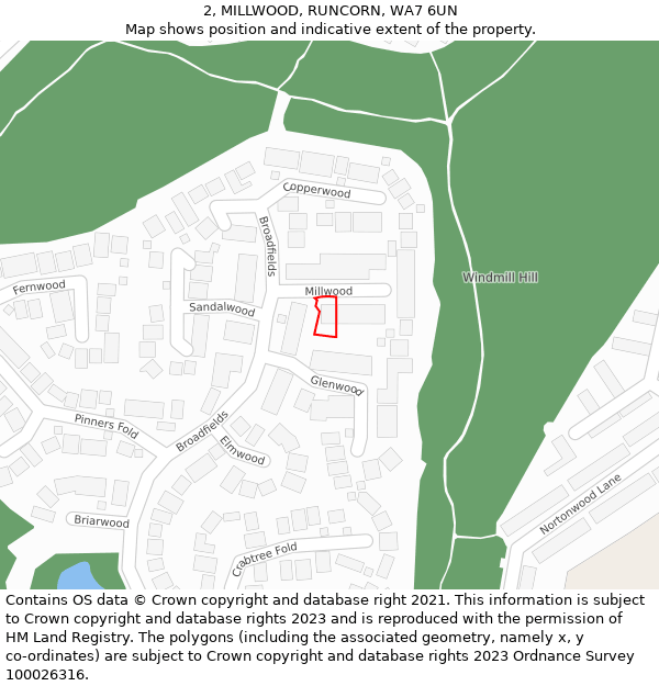 2, MILLWOOD, RUNCORN, WA7 6UN: Location map and indicative extent of plot
