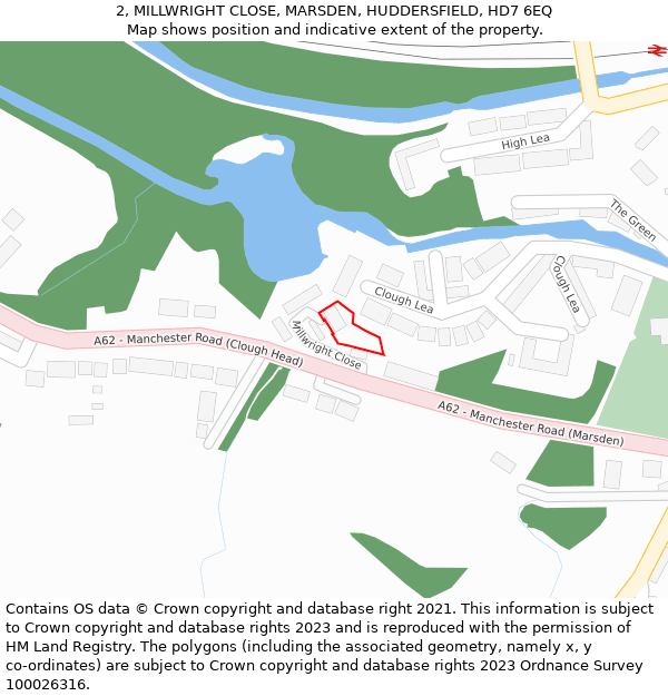 2, MILLWRIGHT CLOSE, MARSDEN, HUDDERSFIELD, HD7 6EQ: Location map and indicative extent of plot