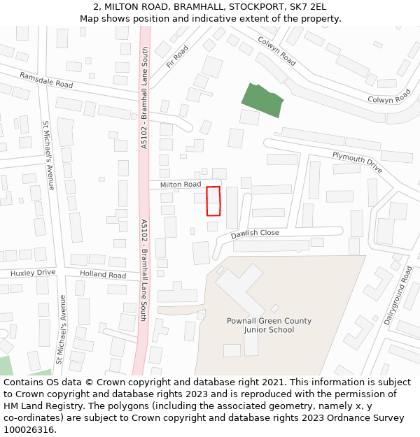 2, MILTON ROAD, BRAMHALL, STOCKPORT, SK7 2EL: Location map and indicative extent of plot