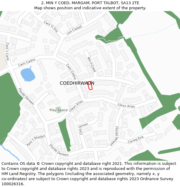 2, MIN Y COED, MARGAM, PORT TALBOT, SA13 2TE: Location map and indicative extent of plot