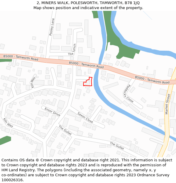 2, MINERS WALK, POLESWORTH, TAMWORTH, B78 1JQ: Location map and indicative extent of plot