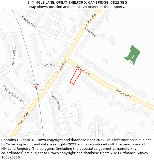 2, MINGLE LANE, GREAT SHELFORD, CAMBRIDGE, CB22 5BG: Location map and indicative extent of plot