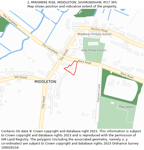 2, MINSMERE RISE, MIDDLETON, SAXMUNDHAM, IP17 3PA: Location map and indicative extent of plot