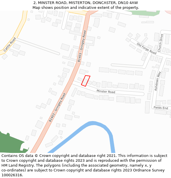 2, MINSTER ROAD, MISTERTON, DONCASTER, DN10 4AW: Location map and indicative extent of plot