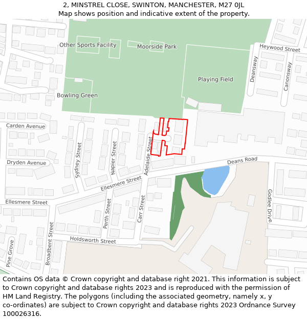 2, MINSTREL CLOSE, SWINTON, MANCHESTER, M27 0JL: Location map and indicative extent of plot