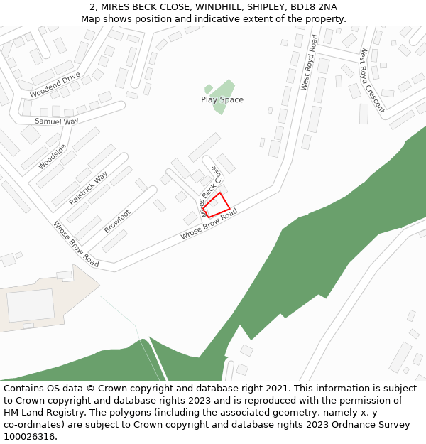 2, MIRES BECK CLOSE, WINDHILL, SHIPLEY, BD18 2NA: Location map and indicative extent of plot
