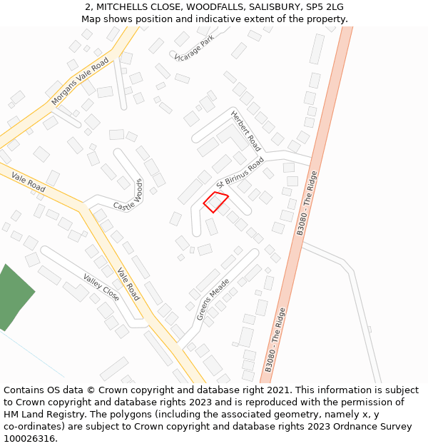 2, MITCHELLS CLOSE, WOODFALLS, SALISBURY, SP5 2LG: Location map and indicative extent of plot