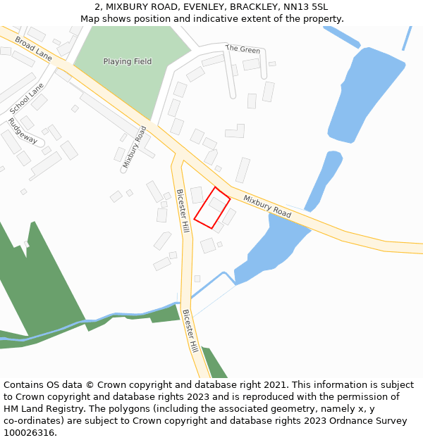 2, MIXBURY ROAD, EVENLEY, BRACKLEY, NN13 5SL: Location map and indicative extent of plot
