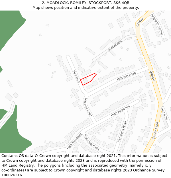 2, MOADLOCK, ROMILEY, STOCKPORT, SK6 4QB: Location map and indicative extent of plot