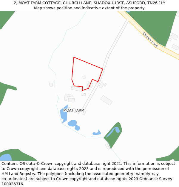 2, MOAT FARM COTTAGE, CHURCH LANE, SHADOXHURST, ASHFORD, TN26 1LY: Location map and indicative extent of plot