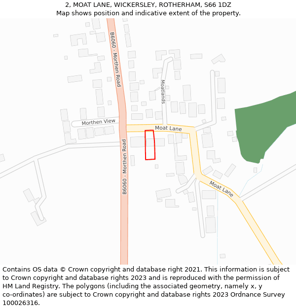 2, MOAT LANE, WICKERSLEY, ROTHERHAM, S66 1DZ: Location map and indicative extent of plot