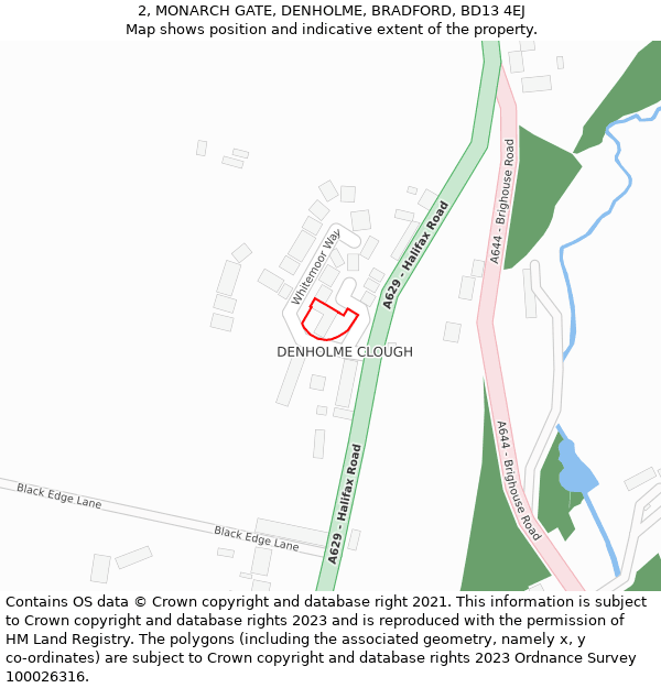 2, MONARCH GATE, DENHOLME, BRADFORD, BD13 4EJ: Location map and indicative extent of plot