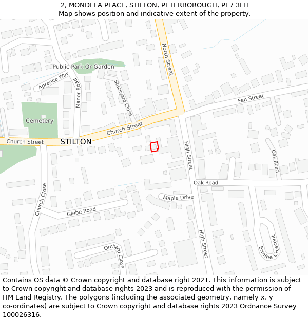 2, MONDELA PLACE, STILTON, PETERBOROUGH, PE7 3FH: Location map and indicative extent of plot