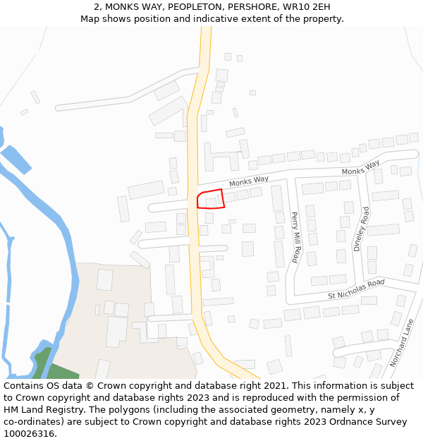 2, MONKS WAY, PEOPLETON, PERSHORE, WR10 2EH: Location map and indicative extent of plot