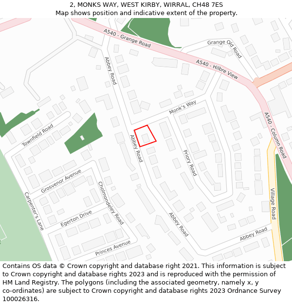 2, MONKS WAY, WEST KIRBY, WIRRAL, CH48 7ES: Location map and indicative extent of plot