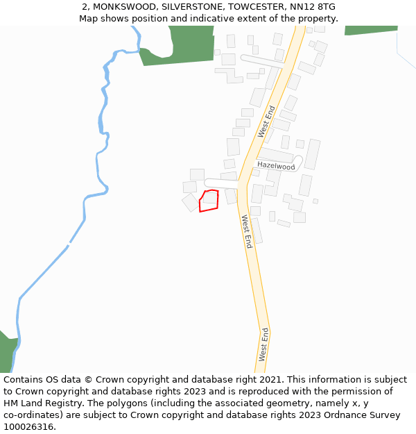 2, MONKSWOOD, SILVERSTONE, TOWCESTER, NN12 8TG: Location map and indicative extent of plot