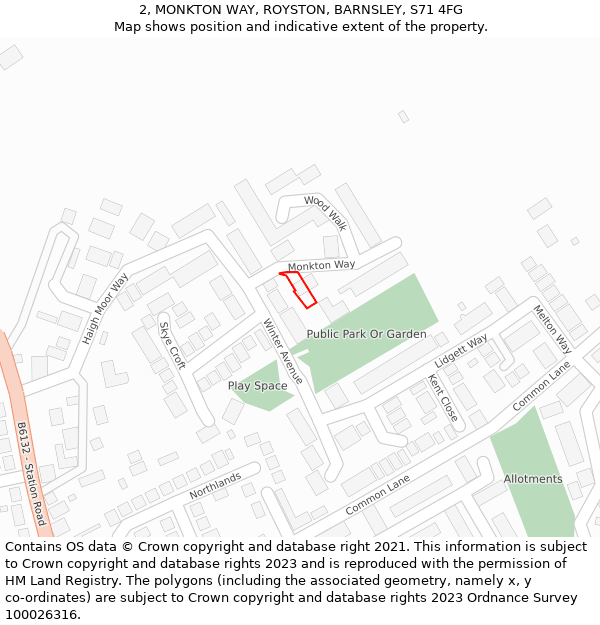 2, MONKTON WAY, ROYSTON, BARNSLEY, S71 4FG: Location map and indicative extent of plot
