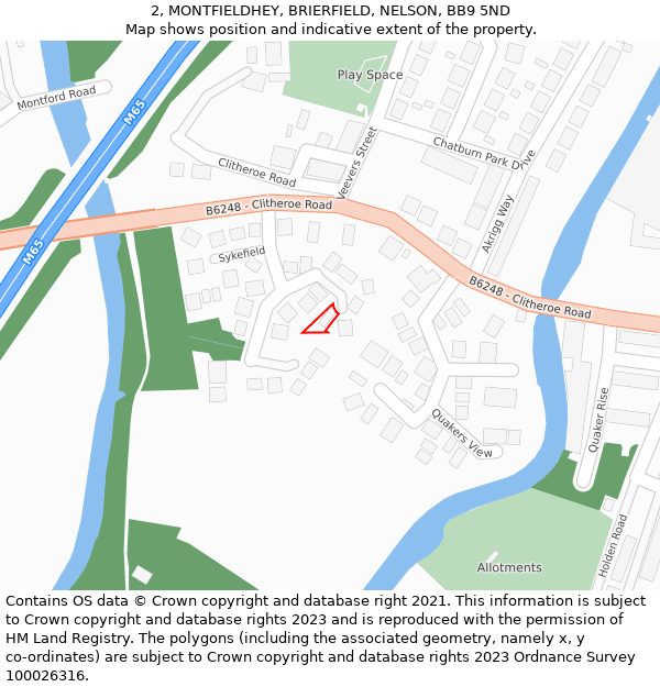 2, MONTFIELDHEY, BRIERFIELD, NELSON, BB9 5ND: Location map and indicative extent of plot