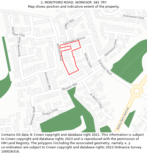 2, MONTFORD ROAD, WORKSOP, S81 7RY: Location map and indicative extent of plot