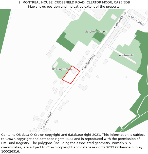 2, MONTREAL HOUSE, CROSSFIELD ROAD, CLEATOR MOOR, CA25 5DB: Location map and indicative extent of plot