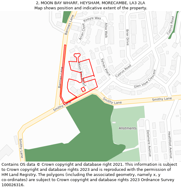 2, MOON BAY WHARF, HEYSHAM, MORECAMBE, LA3 2LA: Location map and indicative extent of plot