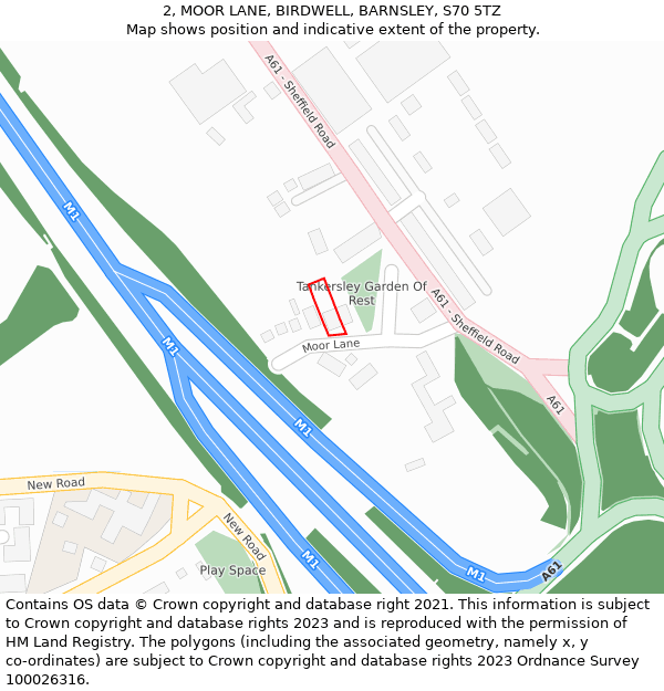 2, MOOR LANE, BIRDWELL, BARNSLEY, S70 5TZ: Location map and indicative extent of plot