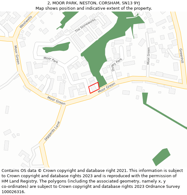 2, MOOR PARK, NESTON, CORSHAM, SN13 9YJ: Location map and indicative extent of plot