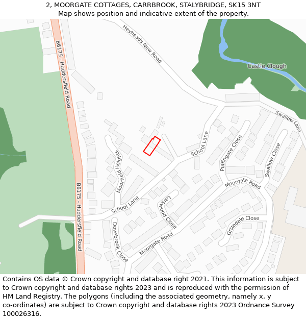 2, MOORGATE COTTAGES, CARRBROOK, STALYBRIDGE, SK15 3NT: Location map and indicative extent of plot