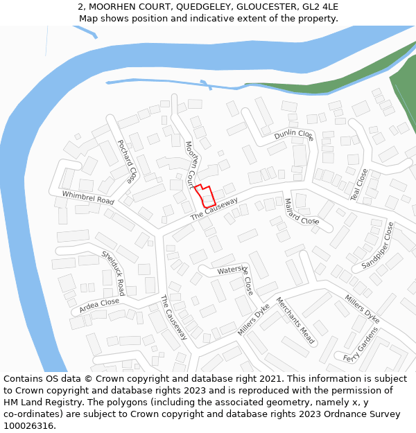 2, MOORHEN COURT, QUEDGELEY, GLOUCESTER, GL2 4LE: Location map and indicative extent of plot