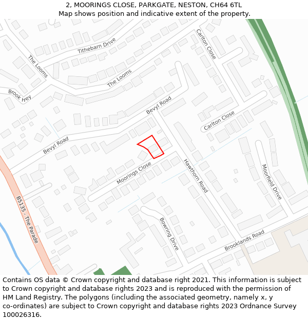 2, MOORINGS CLOSE, PARKGATE, NESTON, CH64 6TL: Location map and indicative extent of plot