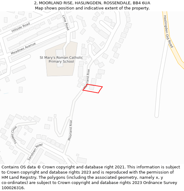 2, MOORLAND RISE, HASLINGDEN, ROSSENDALE, BB4 6UA: Location map and indicative extent of plot