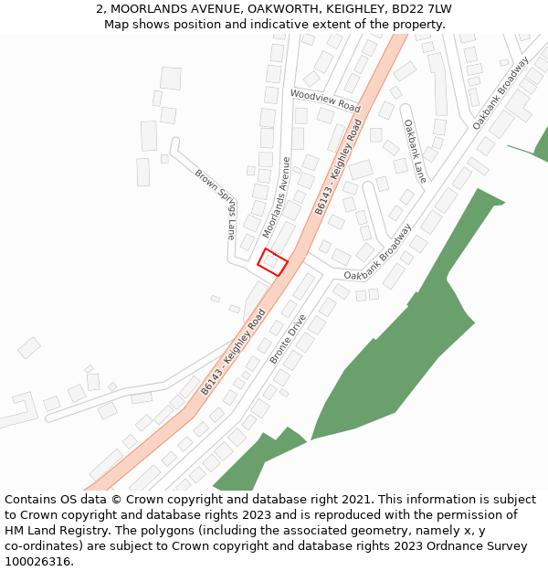 2, MOORLANDS AVENUE, OAKWORTH, KEIGHLEY, BD22 7LW: Location map and indicative extent of plot