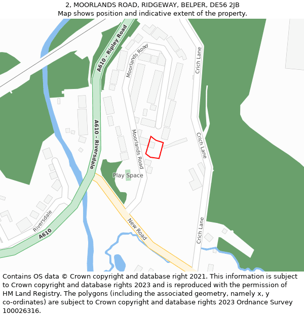 2, MOORLANDS ROAD, RIDGEWAY, BELPER, DE56 2JB: Location map and indicative extent of plot