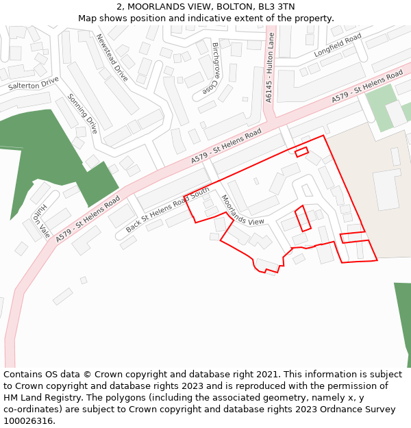 2, MOORLANDS VIEW, BOLTON, BL3 3TN: Location map and indicative extent of plot