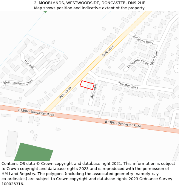 2, MOORLANDS, WESTWOODSIDE, DONCASTER, DN9 2HB: Location map and indicative extent of plot