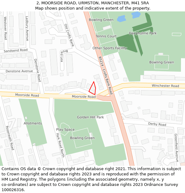 2, MOORSIDE ROAD, URMSTON, MANCHESTER, M41 5RA: Location map and indicative extent of plot