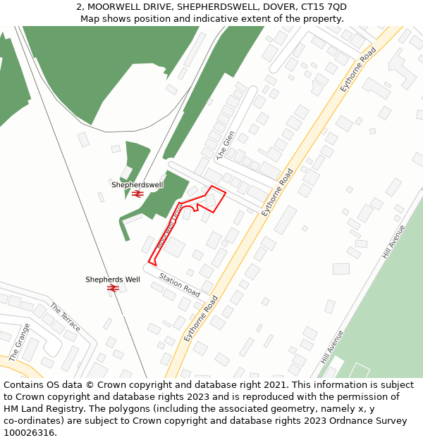 2, MOORWELL DRIVE, SHEPHERDSWELL, DOVER, CT15 7QD: Location map and indicative extent of plot