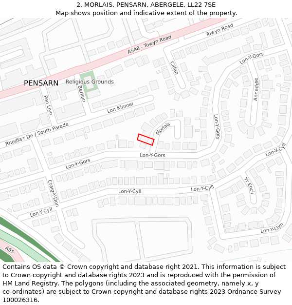 2, MORLAIS, PENSARN, ABERGELE, LL22 7SE: Location map and indicative extent of plot