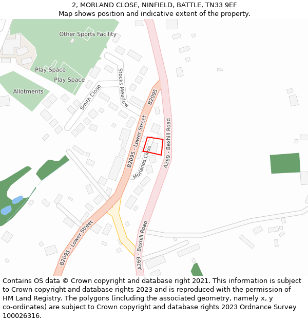 2, MORLAND CLOSE, NINFIELD, BATTLE, TN33 9EF: Location map and indicative extent of plot