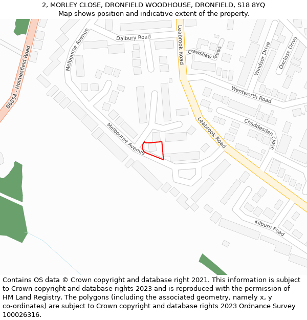 2, MORLEY CLOSE, DRONFIELD WOODHOUSE, DRONFIELD, S18 8YQ: Location map and indicative extent of plot