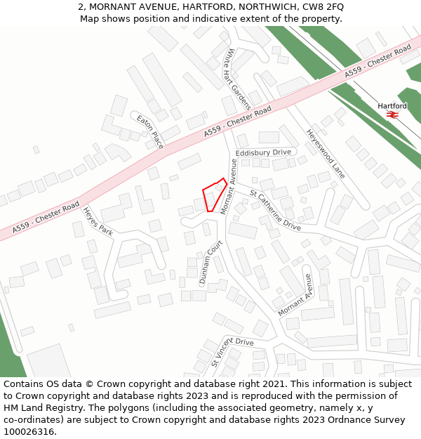 2, MORNANT AVENUE, HARTFORD, NORTHWICH, CW8 2FQ: Location map and indicative extent of plot