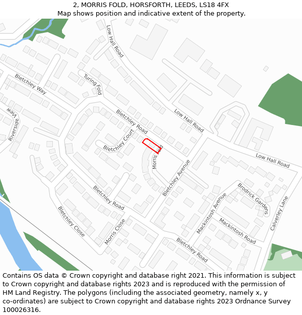 2, MORRIS FOLD, HORSFORTH, LEEDS, LS18 4FX: Location map and indicative extent of plot