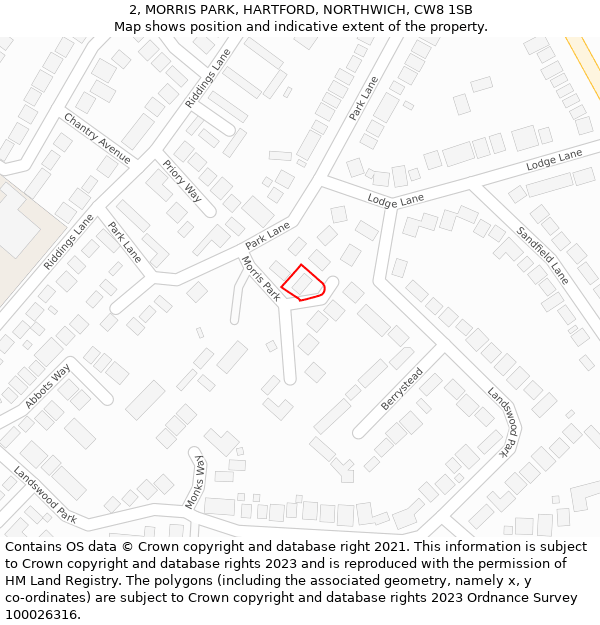 2, MORRIS PARK, HARTFORD, NORTHWICH, CW8 1SB: Location map and indicative extent of plot