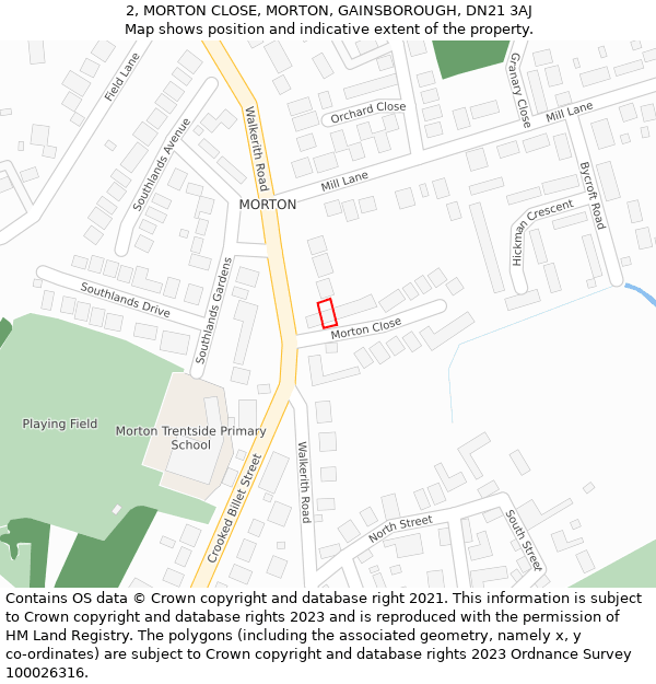 2, MORTON CLOSE, MORTON, GAINSBOROUGH, DN21 3AJ: Location map and indicative extent of plot