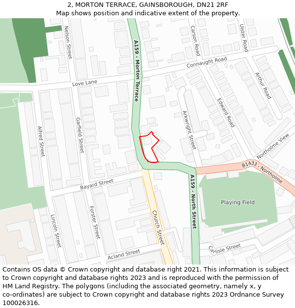 2, MORTON TERRACE, GAINSBOROUGH, DN21 2RF: Location map and indicative extent of plot