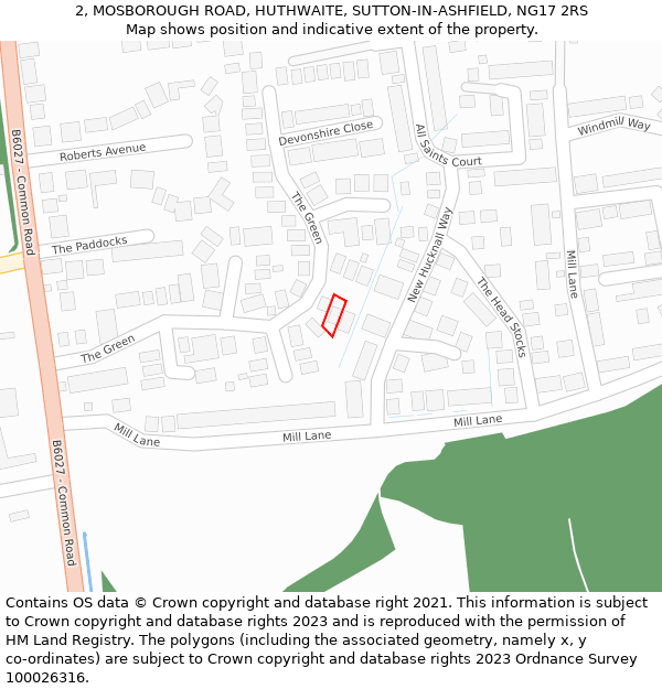 2, MOSBOROUGH ROAD, HUTHWAITE, SUTTON-IN-ASHFIELD, NG17 2RS: Location map and indicative extent of plot