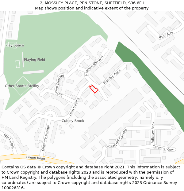 2, MOSSLEY PLACE, PENISTONE, SHEFFIELD, S36 6FH: Location map and indicative extent of plot