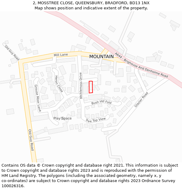 2, MOSSTREE CLOSE, QUEENSBURY, BRADFORD, BD13 1NX: Location map and indicative extent of plot