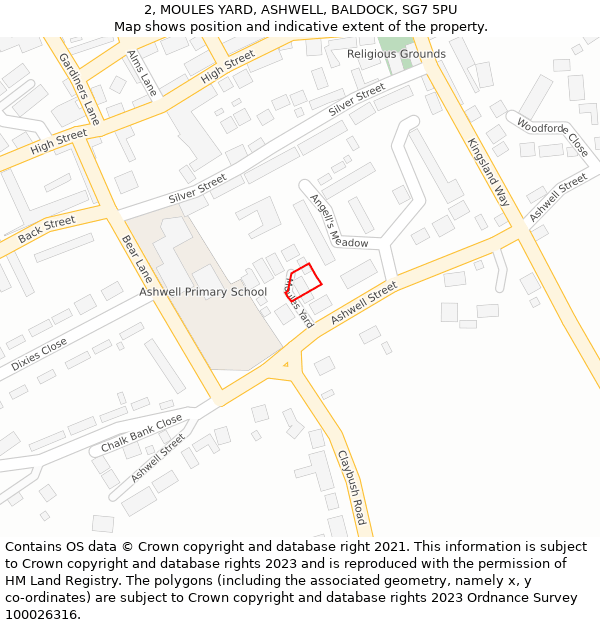 2, MOULES YARD, ASHWELL, BALDOCK, SG7 5PU: Location map and indicative extent of plot